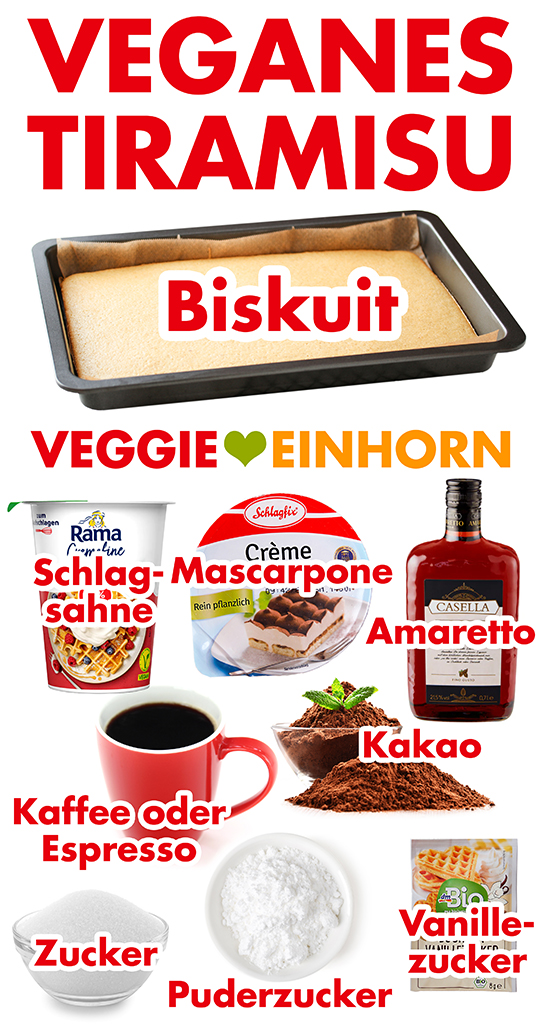 Zutaten für Tiramisu mit veganem Mascarpone Zutaten für veganes Tiramisu mit Mascarpone