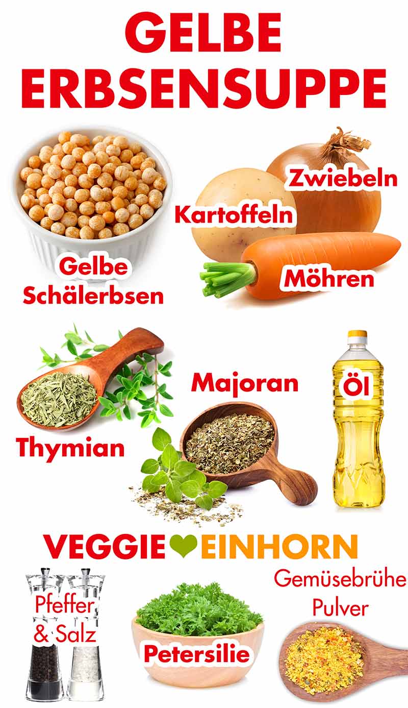 Zutaten für gelben Erbsen Eintopf Zutaten für gelbe Erbsensuppe
