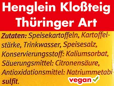 Zutaten von Henglein Kloßteig Thüringer Art Inhaltstoffe von Henglein Kloßteig Thüringer Art