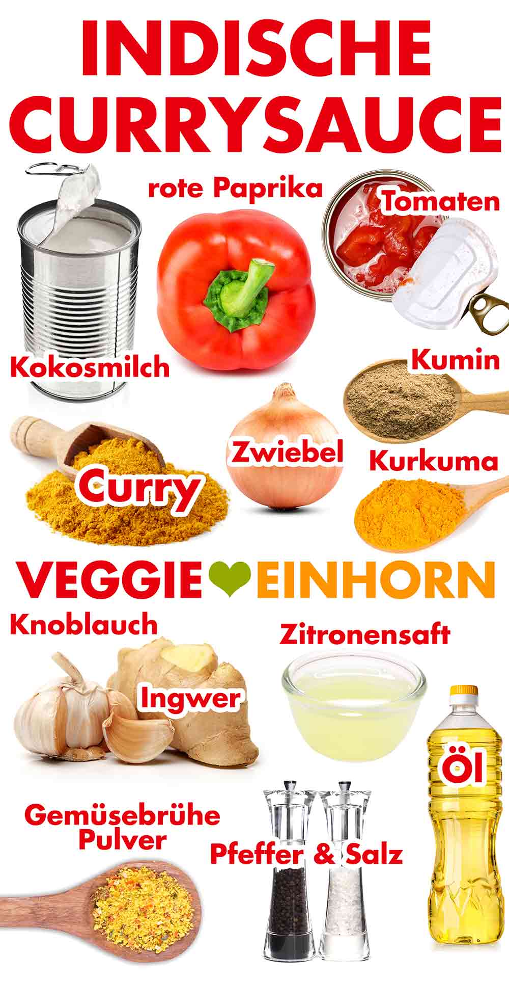 Zutaten für die indische Currysoße Zutaten für indische Currysauce