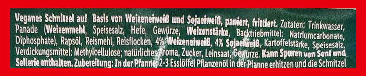 Vegane Zutatenliste der Vemondo Schnitzel von Lidl Zutaten der veganen Schnitzel von Lidl