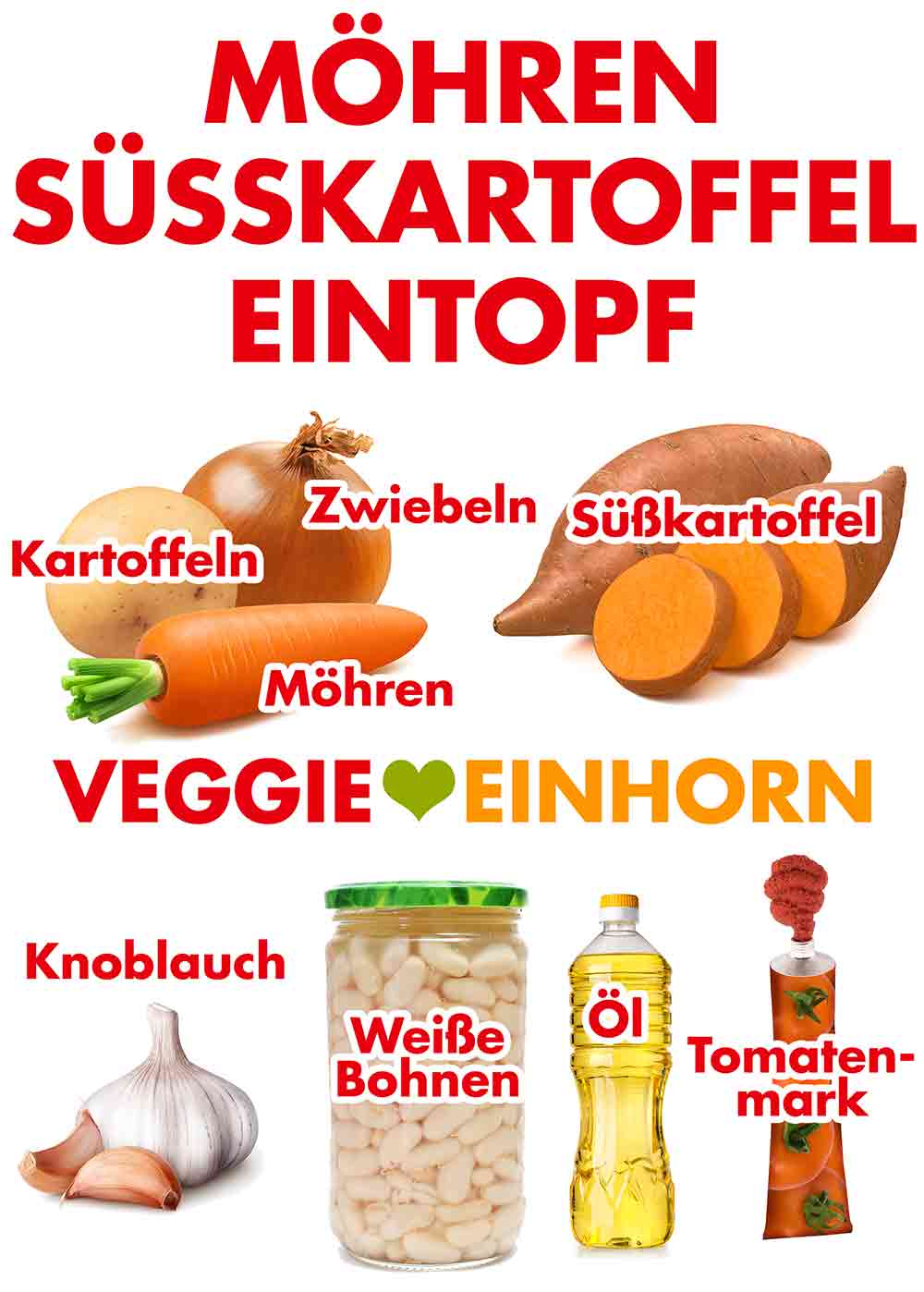 Zutaten für Möhren Süßkartoffel Eintopf Zutaten für Möhren Süßkartoffel Eintopf
