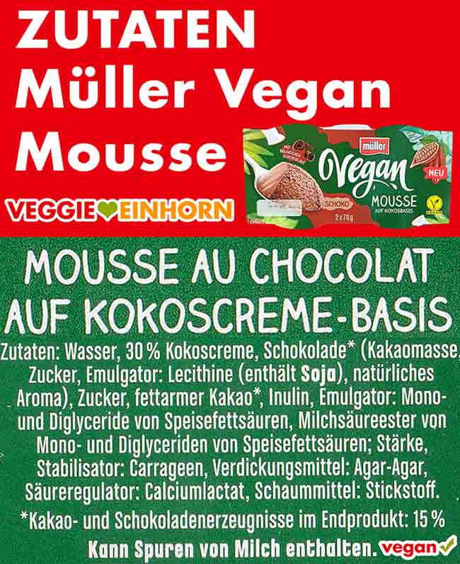 Zutaten des veganen Schoko Mousse von Müller Zutaten Müller Vegan Mousse Schoko