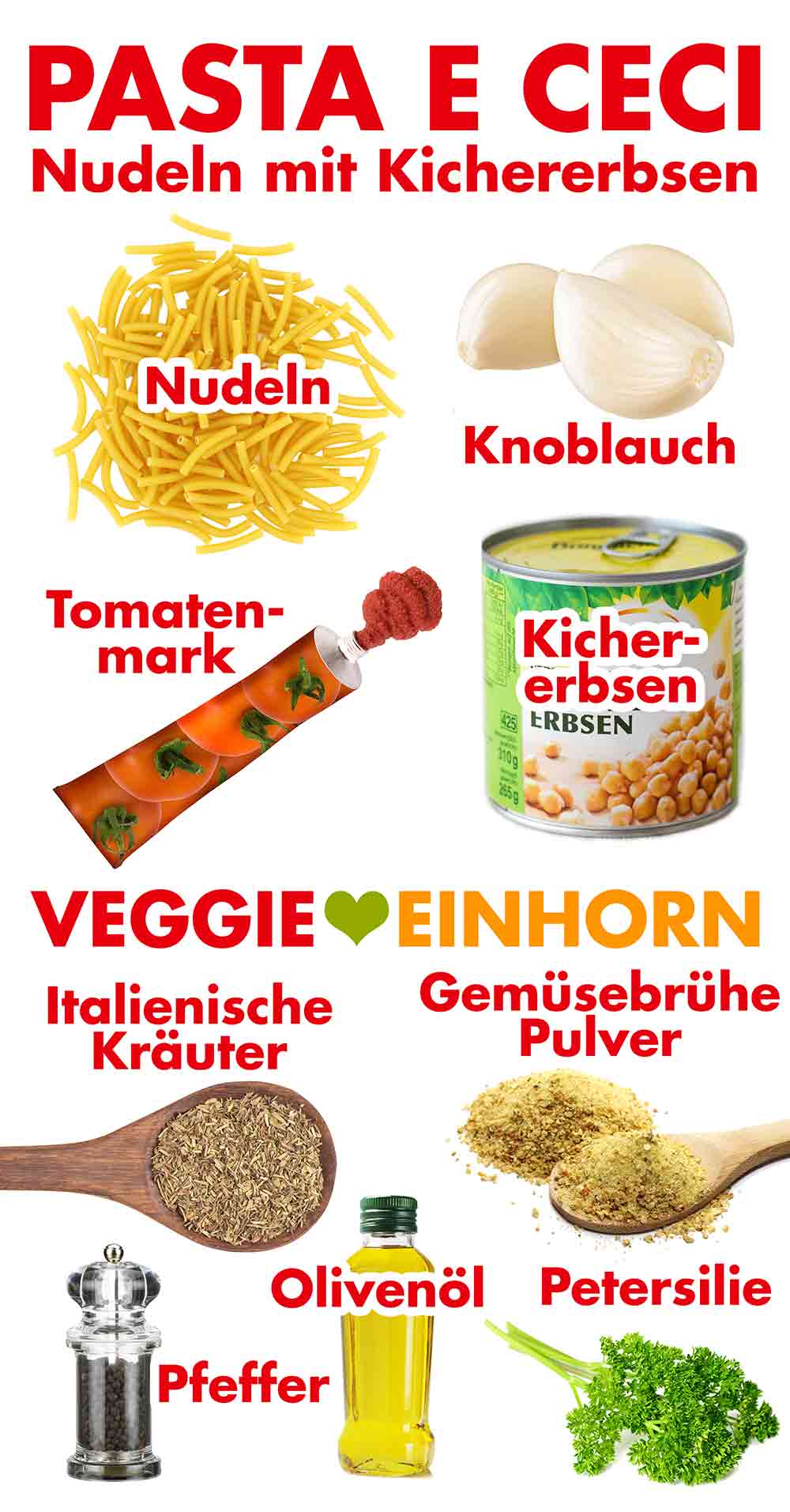 Zutaten für italienische Nudeln mit Kichererbsen Zutaten für Pasta e Ceci