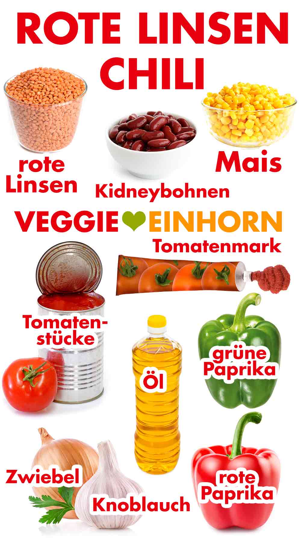 Zutaten für Chili sin Carne mit Linsen Zutaten für Linsen Chili
