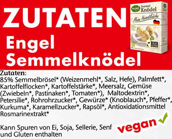 Vegane Zutaten der Engel Semmelknödel Zutaten der Engel Bio Semmelknödel