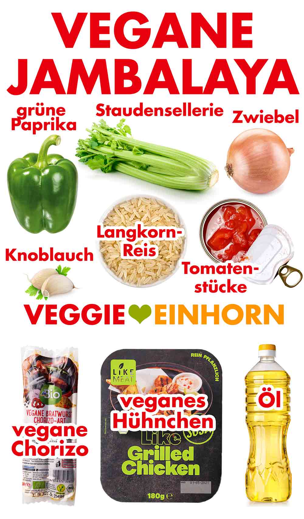 Zutaten für vegane Jambalaya Zutaten für vegetarische Jambalaya