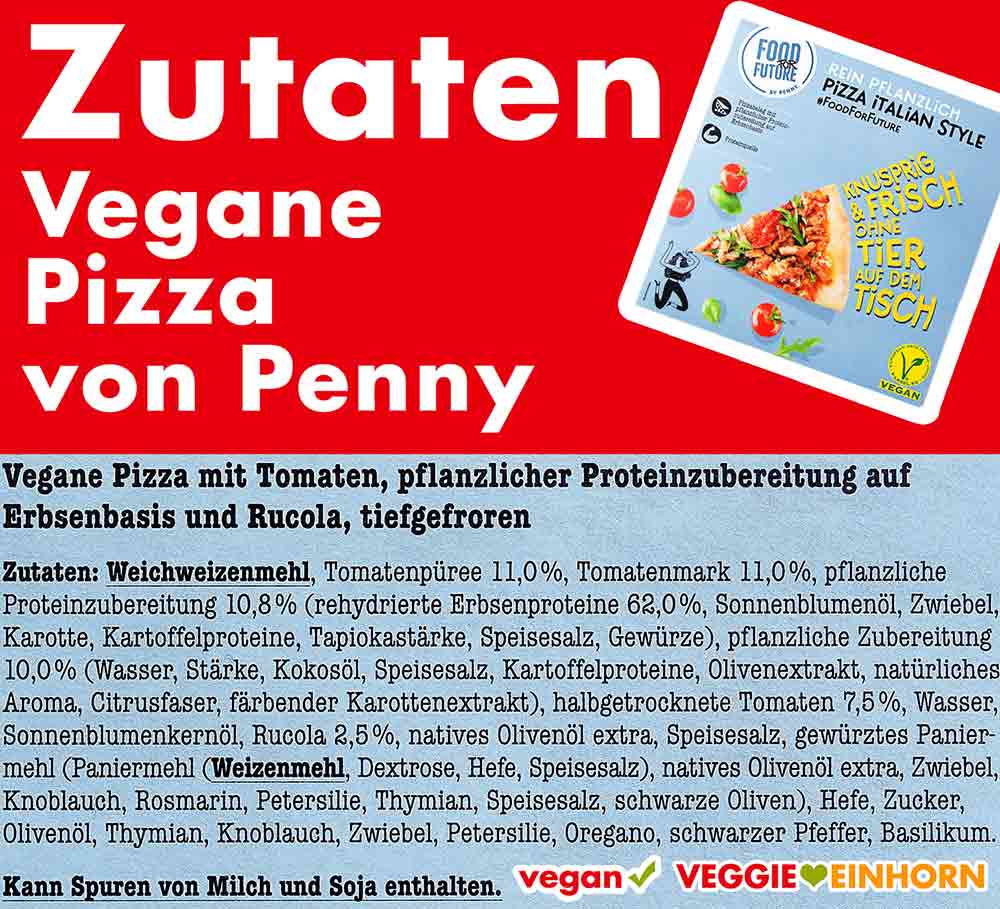 Inhaltsstoffe der veganen Tiefkühlpizza von Penny Zutaten der veganen Pizza von Penny