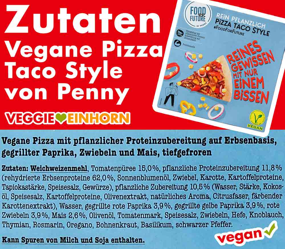 Zutaten der veganen Pizza Taco Style von Penny Zutaten vegane Pizza von Penny Taco Style