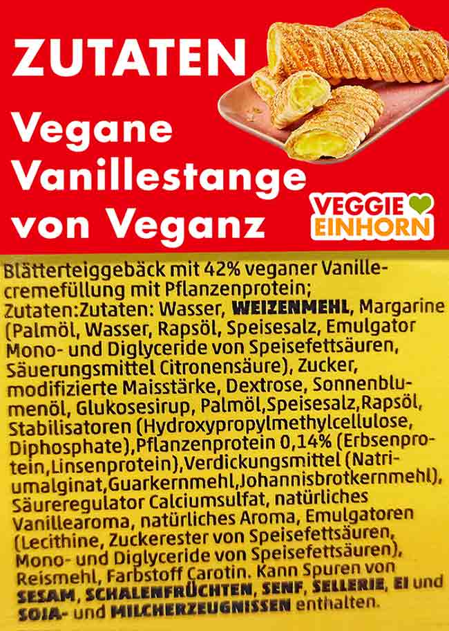 Inhaltsstoffe der Veganz Vanillestangen Zutaten der veganen Vanillestangen von Veganz