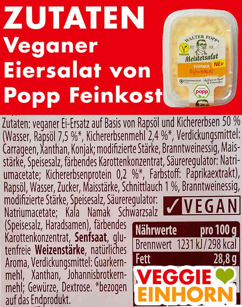 Zutatenliste des veganen Eiersalates von Popp Feinkost Zutaten des veganen Eiersalates von Popp Feinkost