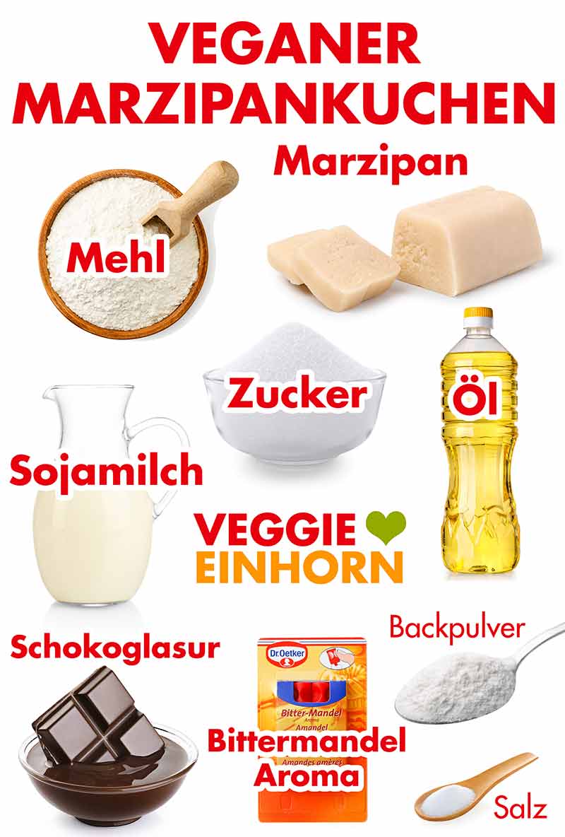 Zutaten für veganen Schoko Marzipan Kuchen Zutaten für veganen Marzipankuchen