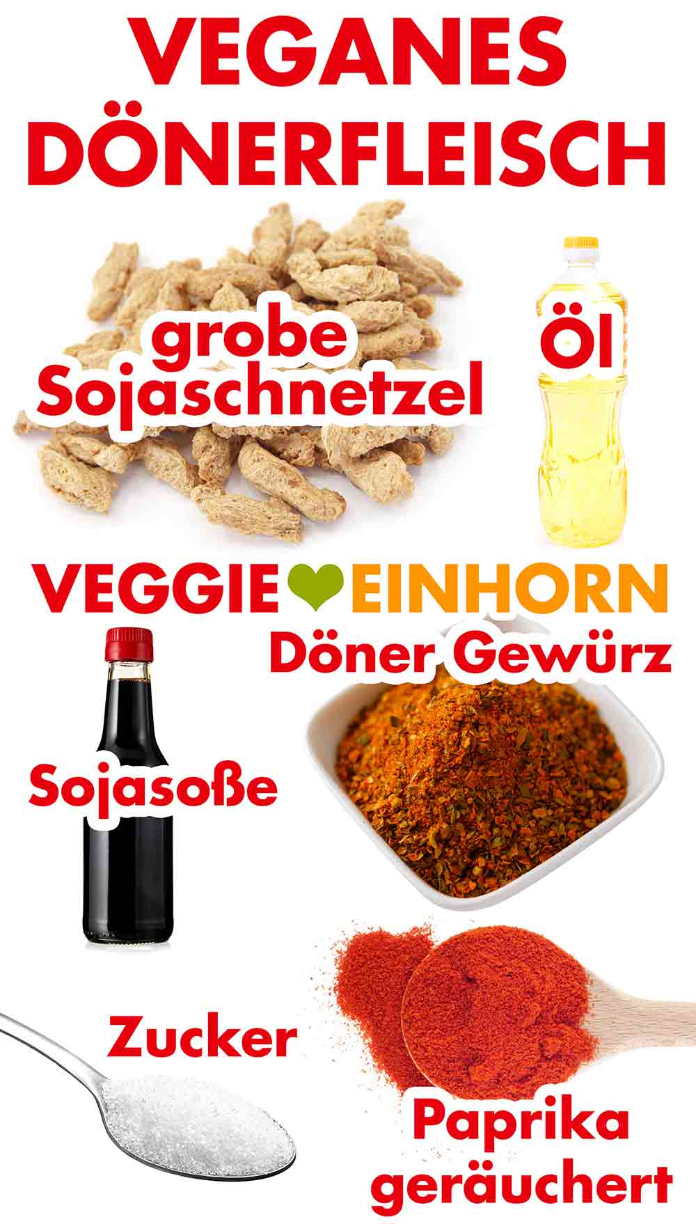 Zutaten für veganes Döner Kebab aus Sojaschnetzeln Zutaten für das vegane Dönerfleisch