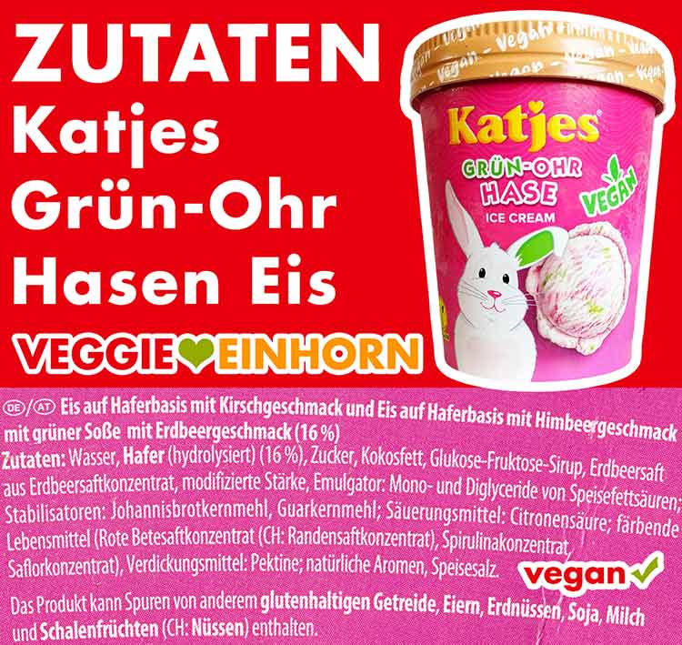 Inhaltsstoffe der Grün Ohr Hasen Eiscreme von Katjes Zutaten des veganen Grünohrhasen Eis von Katjes