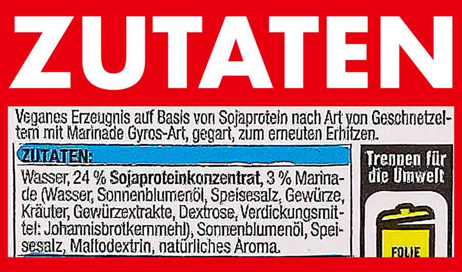 Inhaltsstoffe des veganen Gyros von Edeka My Veggie Zutaten des veganen Gyros von Edeka My Veggie