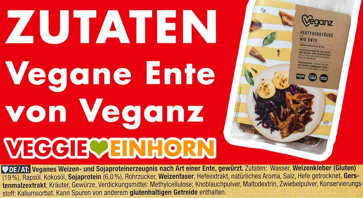 Zutatenliste der veganen Ente Zutaten der Veganz Ente