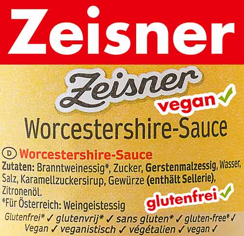 Inhaltsstoffe der veganen und glutenfreien Worcestershire Sauce von Zeisner Zutaten von Zeisner veganer Worcestersauce